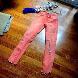 Monkey Ride Red Light Wash Distressed Ankle Jeans - Sz 1